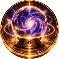 Crystal ball with a swirling violet galaxy on a golden base, the Oracol feature