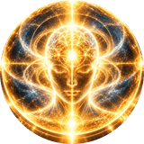 Glowing head with a brain of golden light symbolizing the mind